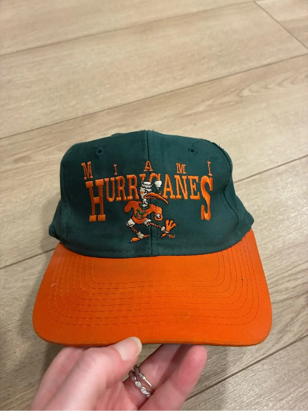 Vintage Mascot Miami Hurricanes Green Orange Baseball Cap Youth